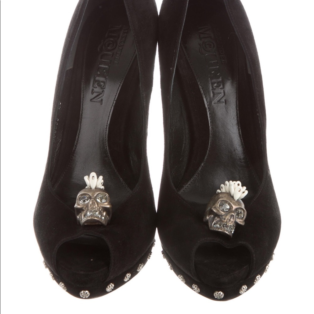 Alexander McQueen Suede Peep Toe Pump